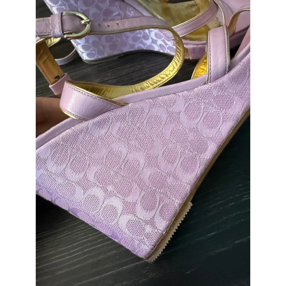 Y2K Coach Cathleen Pink Signature Jacquard Wedge Sandals Sz. 9